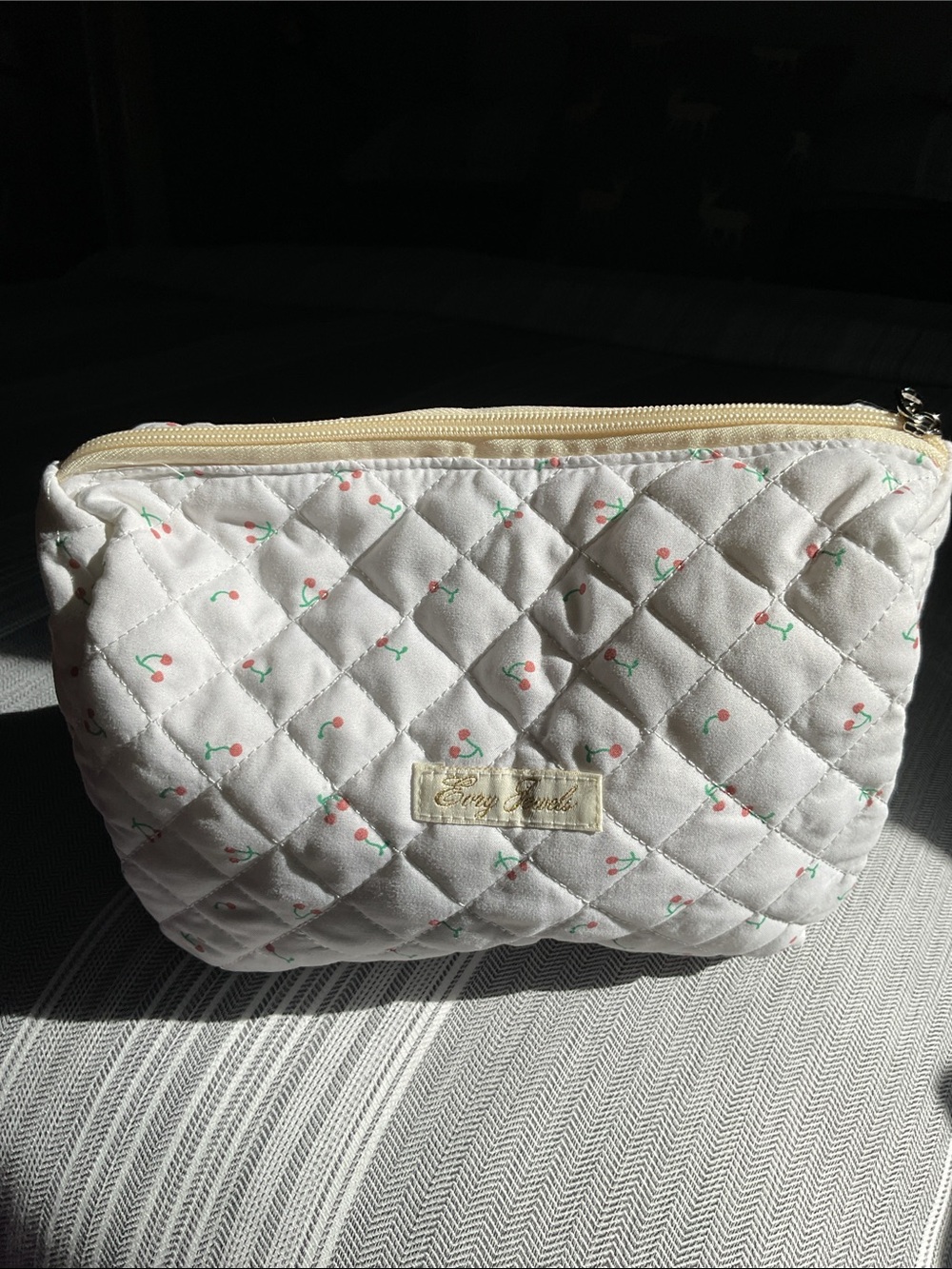 Emry Kross Quilted Cherry Print Cosmetic Makeup Travel Toiletry Bag